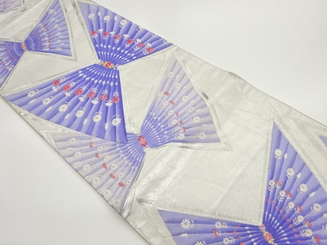 抽象蝶に花々模様織出し袋帯